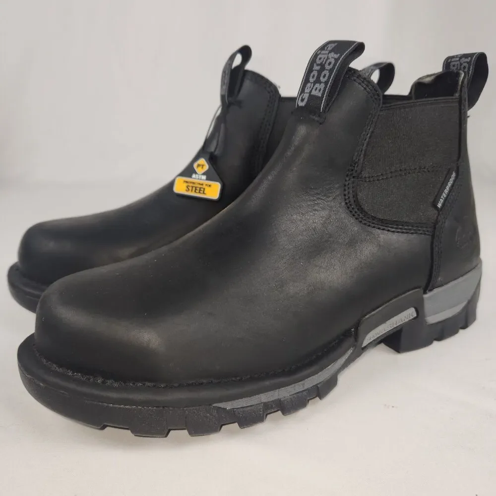 Georgia Boot Mens 8W Steel Toe Waterproof Pull On Work Boots Black EH